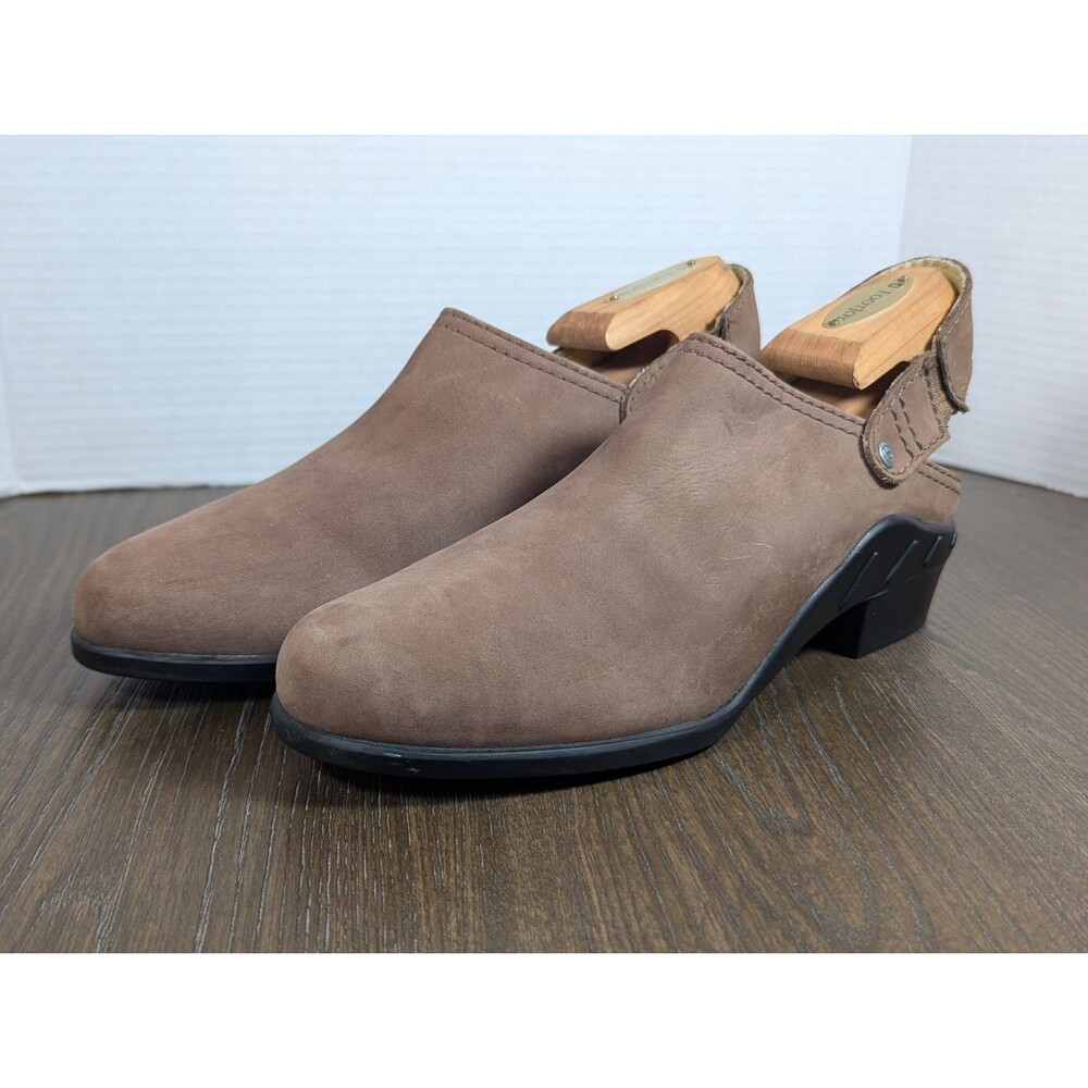 Ariat Sling Back Leather Suede Mules Womens 8M Camel Brown Button Logo Classic